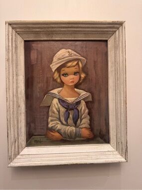 Vintage Sailor Girl Oil Painting in White Frame